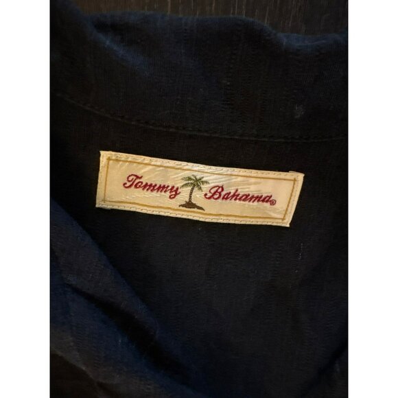 Tommy Bahama Black Silk Hawaiian Shirt With Green Leaf Print Size 2XT - Picture 4 of 10